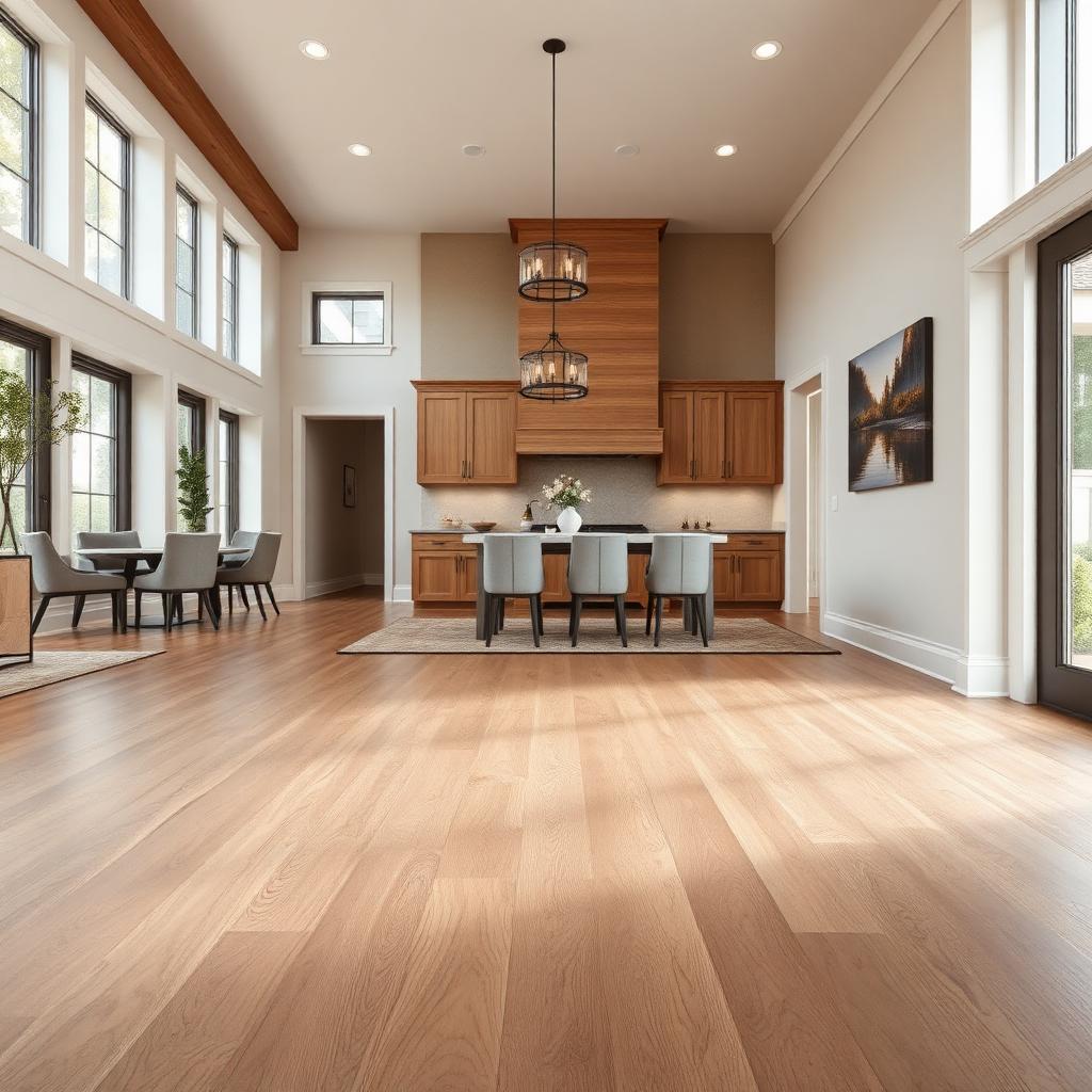 Luxury vinyl plank flooring in an open-plan kitchen and dining area