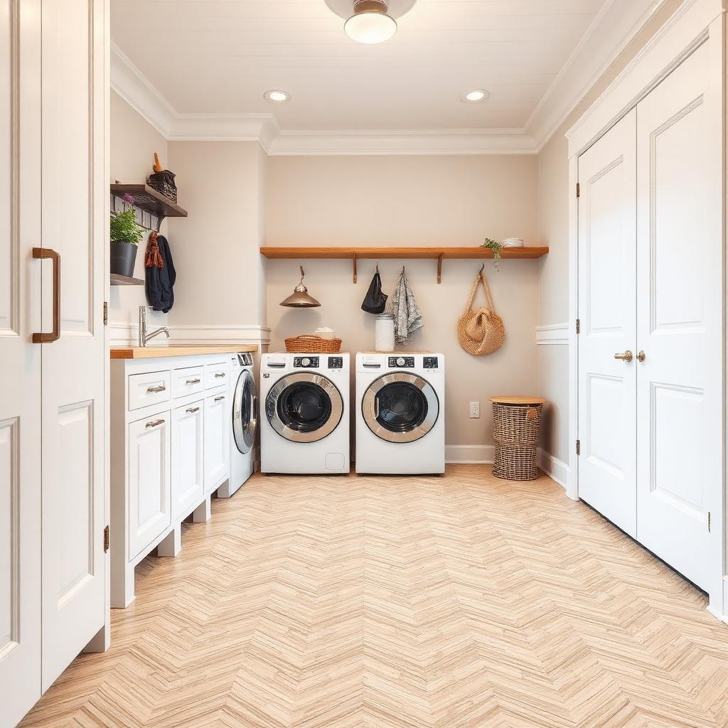 Durable vinyl flooring in a bright laundry room