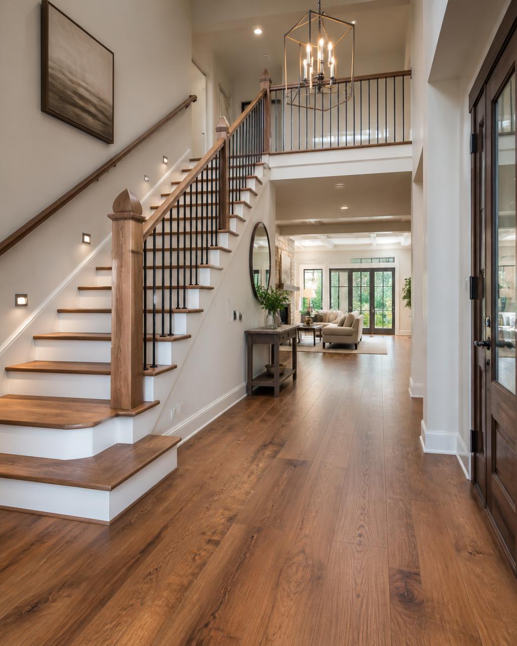 Expertly installed hardwood flooring and custom staircase in a modern Lawrenceville home